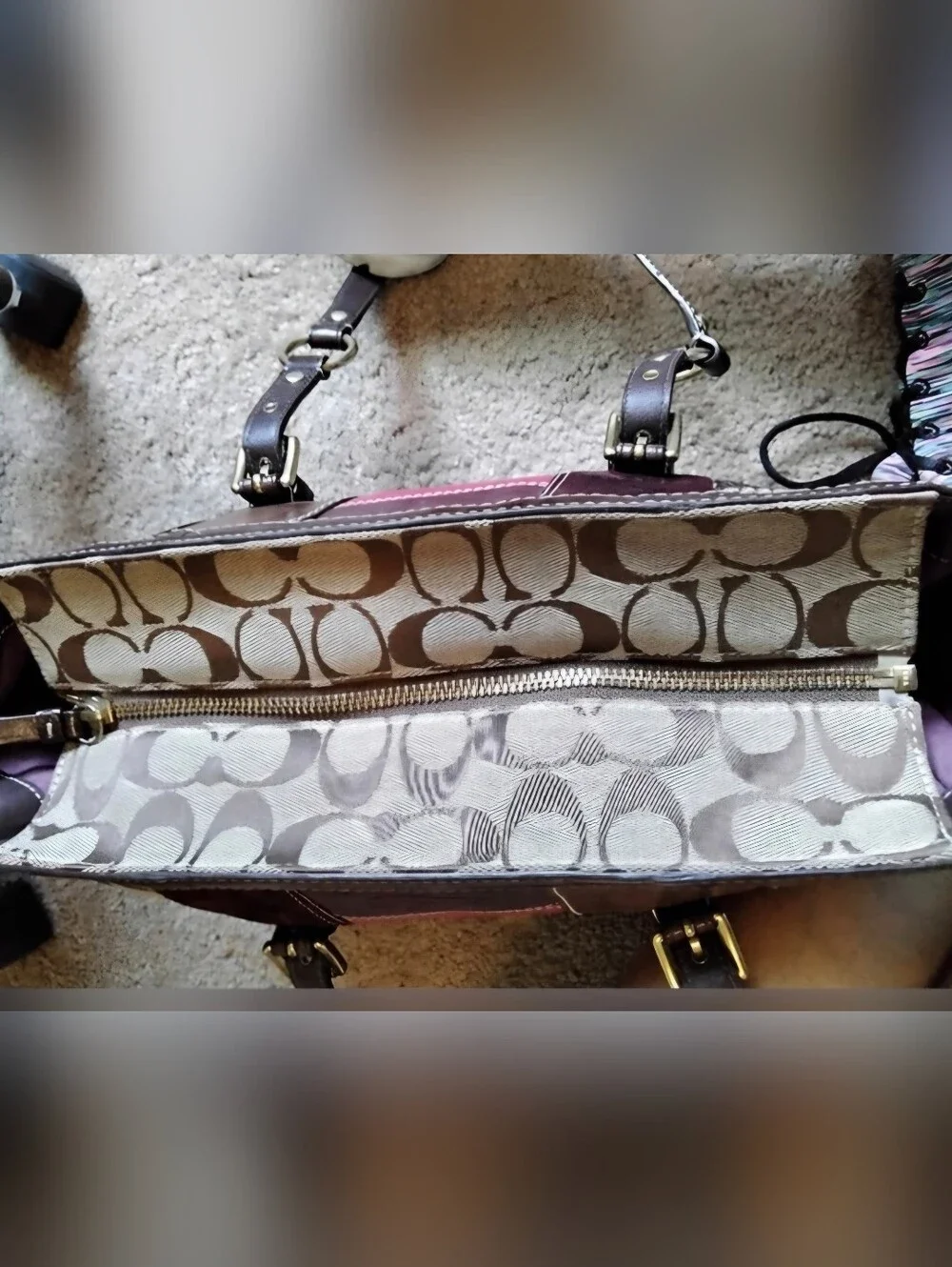 Coach Patchwork Satchel in Brown, Burgundy,Gold, Fuschia and Zebra